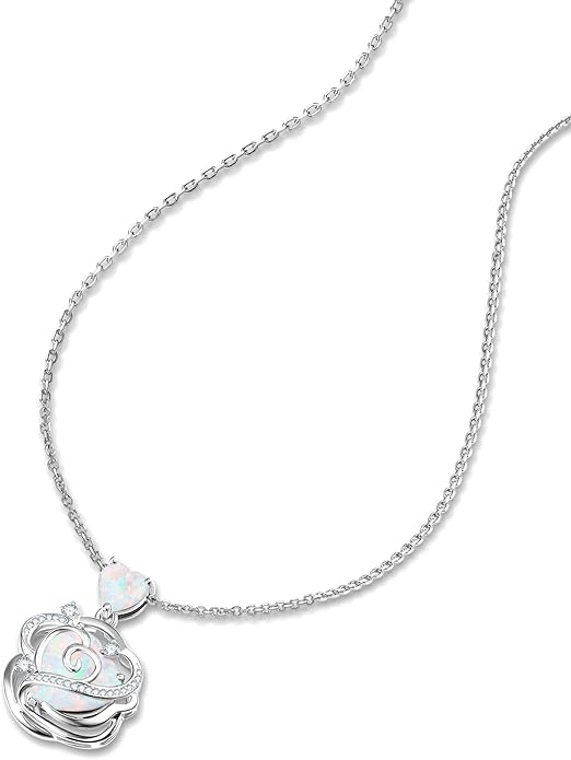 FANCIME Thornless Pulse Heart Birthstone Necklace for Women Sterling Silver Rose Pendant Fine Jewelry Gemstone Birthday Valentines Day Gifts for Wife Her