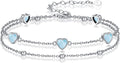 Birthstone Anklet/Bracelets for Women 925 Sterling Silver Charm Link Double Strand Heart Birthstone Jewelry Gift for Wife Women Mother's Day Gift