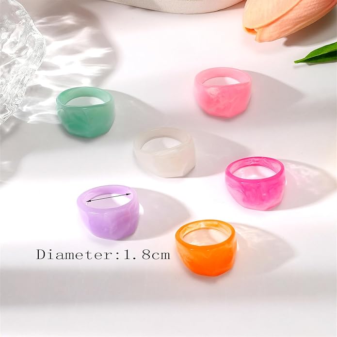 Multicolor Resin Chunky Rings for Women,Acrylic Plastic Rin Knuckle Finger Cute Trendy Aesthetic Y2k Statement Ring Vintage Simple Geometric Rings Jewelry