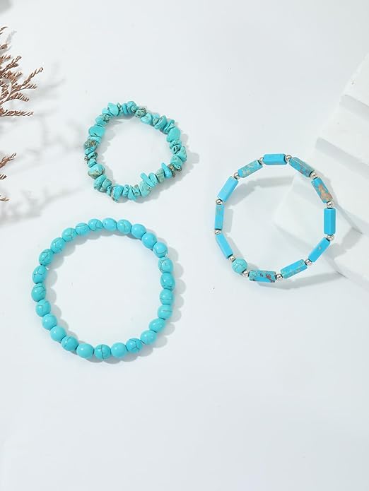 3Pcs Natural Stone Bracelets for Women 8mm Crystal Beaded Bracelets Handmade Stretch Bracelet Healing Crystal Jewelry for Women