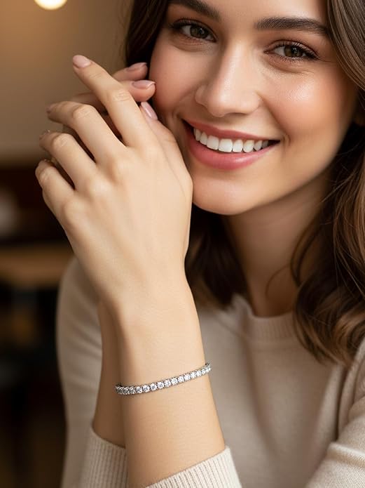 2mm/3mm Moissanite Adjustable Tennis Bracelet for Women, Authentic Solid 925 Sterling Silver, 5.5-7.5inch (14-19cm) with 2cm Extender Chain, Birthday Valentines Wedding Anniversary Ideal Gift for Her