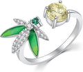 925 Sterling Silver Drangonfly/Butterfly Open Finger Rings Adjustable Dainty Gemstone Sapphire Emerald Green Ring for Women Round/Pear/Princess Engagement Promise Ring