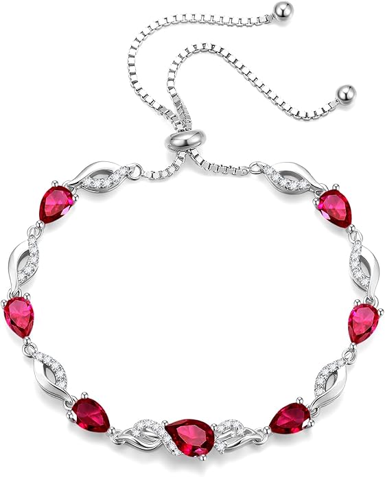 FANCIME Birthstone Teardrop Tennis Bracelet for Women, Sterling Silver 9x7mm main Gemstone Bolo Adjustable Chain Bracelet Fine Jewelry Birthday Gifts for Women Mom Wife Her