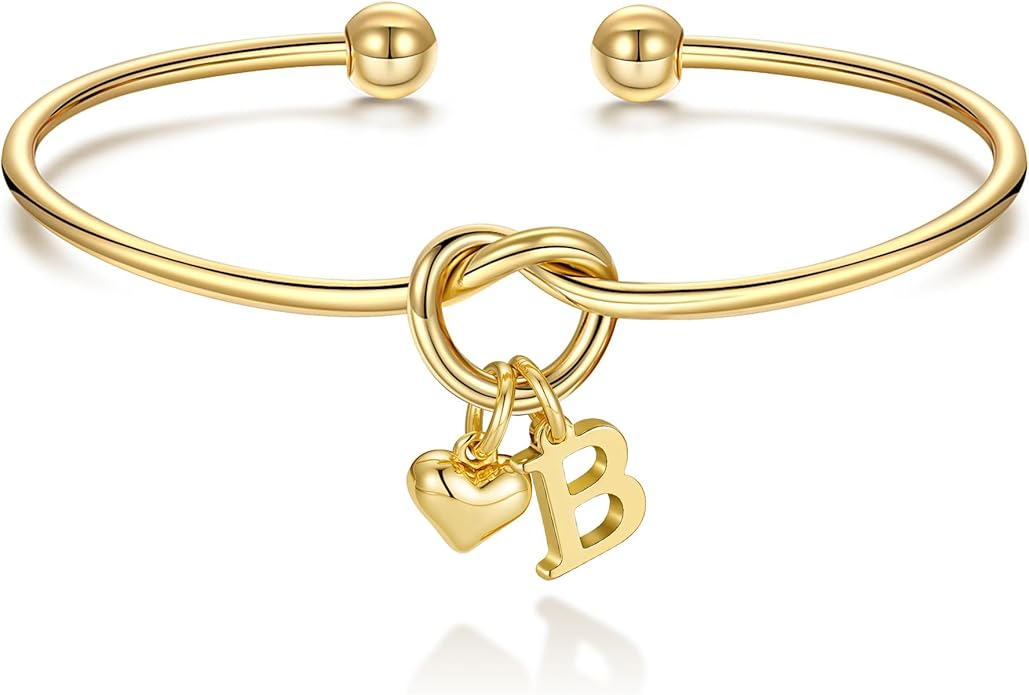 M MOOHAM Valentines Gifts for Her Teen Girls - Knot Initial Bracelets for Women Bridesmaids Proposal Gift Bridesmaid Gift Heart Initial Bracelet Friendship Bracelets Valentines Gifts for Women Sister