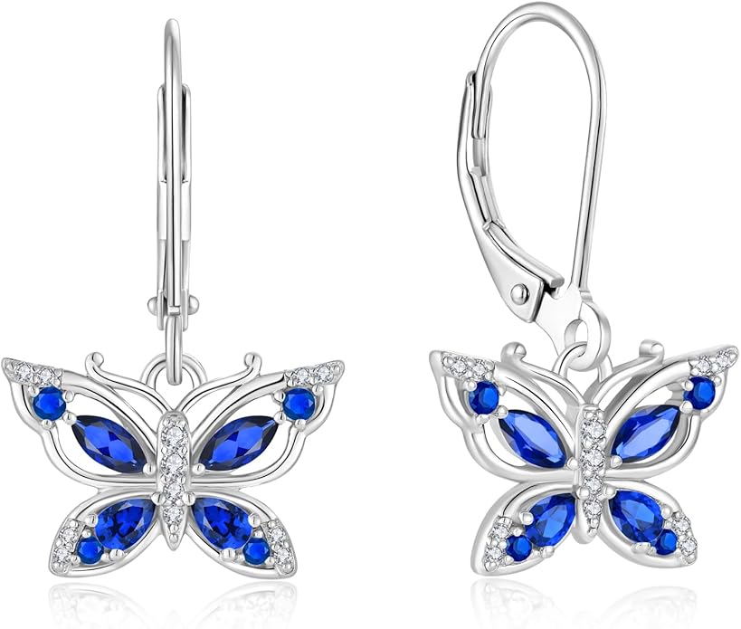 Women's Butterfly Leverback Dangle Earrings 925 Sterling Silver 5A Cubic Zirconia Jewelry for Valentine Mother's Day Birthday Gifts for Her