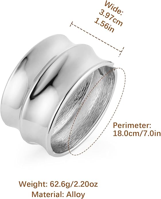 HZMAN 18K Gold Plated Wide Cuff Bracelet for Women - Premium Alloy Shiny Polished Double Layer Statement Bangle, Trendy Daily Wear Party Jewelry Accessory