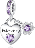 Birthstone Charms for Charms Bracelet: 925 Sterling Silver Heart Dangle Charms for Bracelets and Necklaces, Birthday Mother's Day Christmas Gifts For Women.
