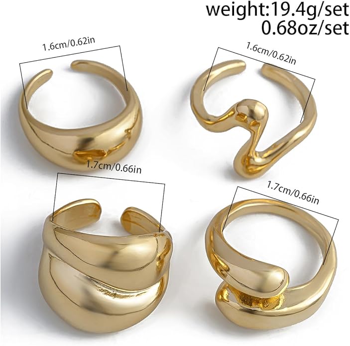 MIFYNN Chunky Gold Rings for Women Gold Silver Adjustable Thick Ring Fashion Statement Ring Open Dome Ring Chunky Silver Rings Geometric Curved Minimalist Simple Rings