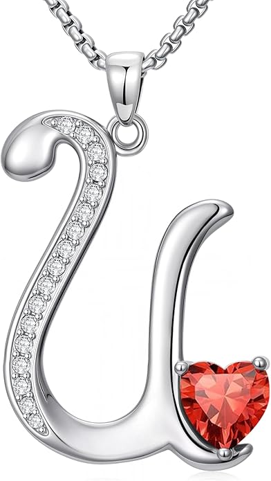 Valentines Day Gifts for Women Alphabet A to Z Initial Birthstone Pendant Necklaces for Women - 18k White Gold Plated Personalized Name Jewelry Valentine Mothers Day Birthday Gifts for Women Her Girlfriend