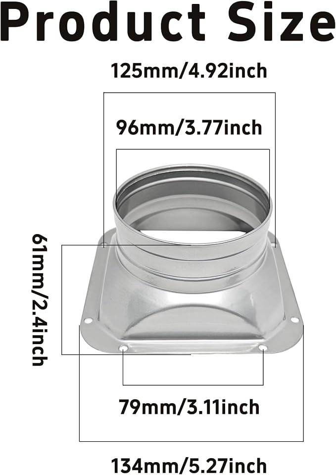 4 Inch Duct Connector Flange, Metal Straight Pipe Flange Square to Round - Image 2