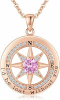 Compass Necklace for Women Wife Girlfriend Mom Daughter Gifts S925 Sterling Silver Jewelry For Anniversary Rose Gold Gifts For Birthday Christmas Mothers Valentines Day 12 Birthstones