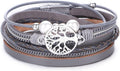 KSQS Tree of Life Leather Multi-Layer Wraps Bracelet,Boho Wide Buckle Wristband Bangle,Braided Cuff Bracelets for Women