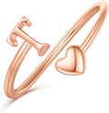 Initial Rings for Women Girls - Valentines Day Gifts for Her, Adjustable Rings for Women Non Tarnish Letter A-Z Dainty Heart Ring Teen Girls Gifts Trendy Stuff Personalized Jewelry Gift