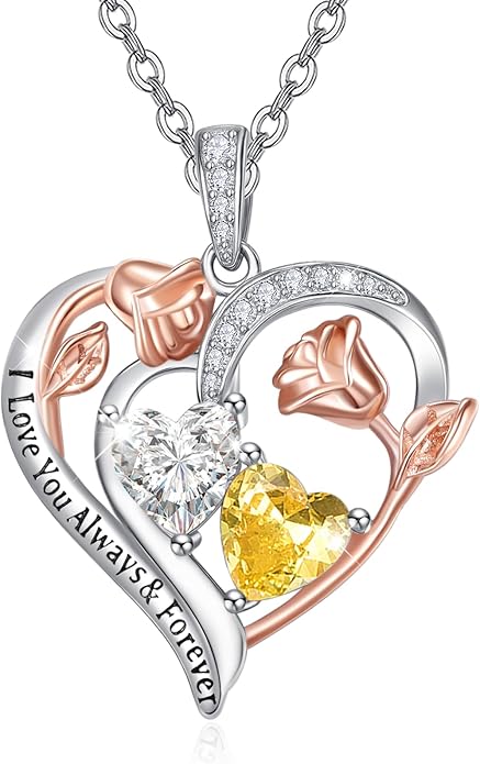 Valentine's Day Gifts for Wife 925 Sterling Silver Double Birthstone Pendant Necklaces I Love You for Always and Forever Necklace Anniversary Birthday Gifts for Wife Girlfriend Mom Her