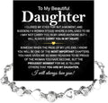 To My Daughter Bracelet, Silver Heart Chain Bracelet with Shiny Stones, Perfect Birthday or Graduation Christmas Gift for Daughter with Message Card and Gift Box
