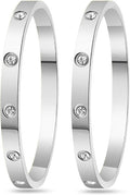 2Pcs 18K Gold-Plated Love Bangle Bracelets set for Women, Stainless Steel Cubic Zirconia Bangle Crystal Friendship Jewelry, Easter Wedding Birthday Gifts for Girlfriend, Wife, Monther