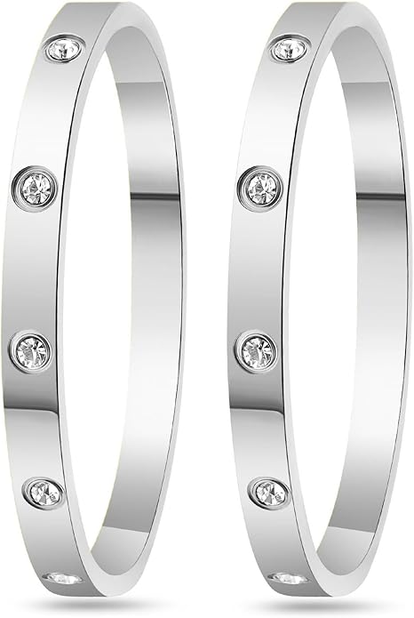 2Pcs 18K Gold-Plated Love Bangle Bracelets set for Women, Stainless Steel Cubic Zirconia Bangle Crystal Friendship Jewelry, Easter Wedding Birthday Gifts for Girlfriend, Wife, Monther