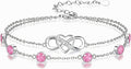 Prismata Infinity Birthstone Charm Link Bracelet 925 Sterling Silver Adjustable 12 Months Birthstone Infinity Bracelet Birthday Jewelry Gifts for Women Mom Her,with 7"+2" chain