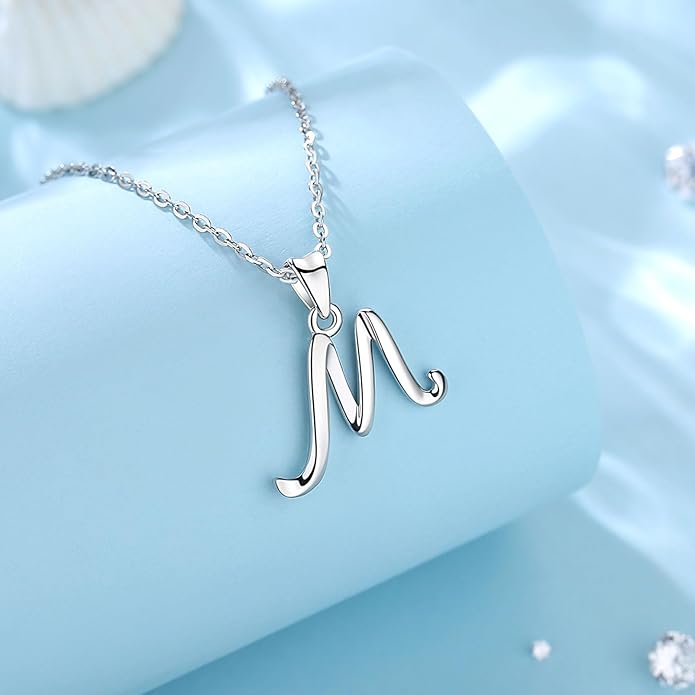 EUDORA Sterling Silver Initial Necklaces for Women, Classic 26 Letter Neckless Gifts for Girls, Sister, Mother Daughter, 18 inch Chain