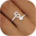 Valentines Day Gifts Gold Silver Initial Rings for Women Non Tarnish Dainty 14k Gold Plated Stackable Rings for Women Trendy Adjustable Letter Cubic Zirconia Pinky Ring Cute Open Birthday Gift Jewelry