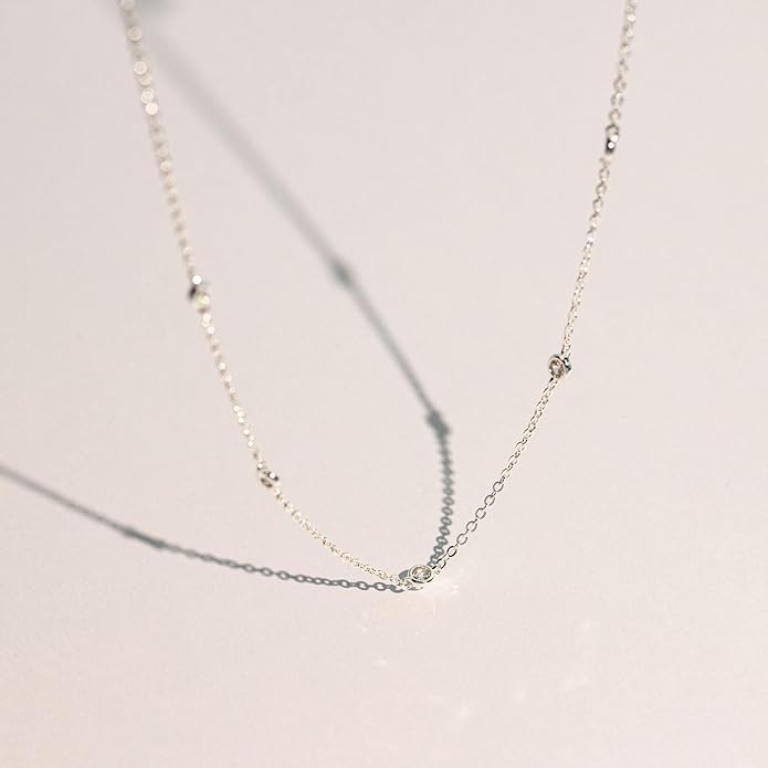 VRIUA Necklaces for Women - 14K Gold/Silver Plated Dainty Chain Necklace with Five Charms: Diamond, Bow, Snowflake, Cross, Flower, Clover, Butterfly, Heart, Star of David, and Star Trendy Jewelry