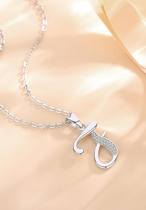 AEONSLOVE 925 Sterling Silver Initial Necklaces for Women, 26 Letters Pendants Necklace Gift for Mother, Daughter, Wife, 18 Inch Chain