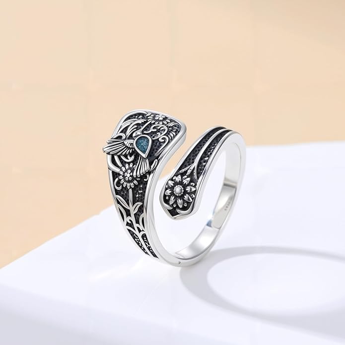 Spoon Ring for Women S925 Sterling Silver Dragonfly Ring Adjustable Thumb Rings Jesus Fish Rings Spoon Jewelry for Brithday Christmas