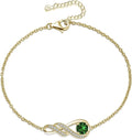 Birthstone Bracelets for Women 925 Sterling Silver Created Gemstone Bracelet Infinity Pendant Jewelry for Her, 6.7"+1.2"