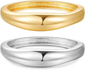 2pcs Gold Bangle Bracelets for Women, Trendy Hinged Cuff Open Wide Chunky Gold Bracelet Stack Arm Cuff Jewelry for Women