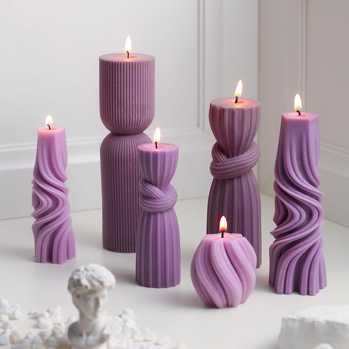 Threlaco 6 Pcs Pillar Candles Decorative Modern Aesthetic Ribbed Candle Set - Image 5