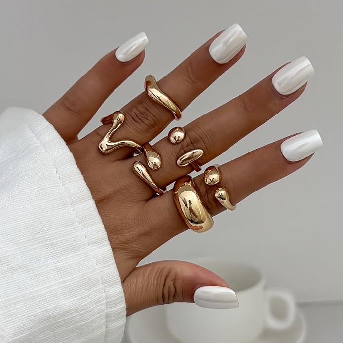 Chunky Gold Rings for Women Rhinestone Stackable Knuckle Ring Set Open Adjustable Statement Ring Set Dainty Crown Cross Midi Rings Fashion Jewelry Gift for Women