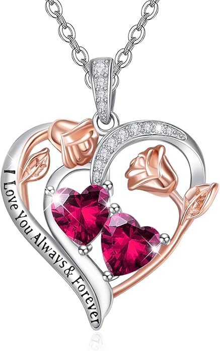 Valentine's Day Gifts for Wife 925 Sterling Silver Double Birthstone Pendant Necklaces I Love You for Always and Forever Necklace Anniversary Birthday Gifts for Wife Girlfriend Mom Her