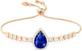 Linawe Crystal Imitation Diamond Rhinestone Charm Bracelets for Women, Gold/Silver/Rose Gold Adjustable Chain Bracelet, Teardrop Birthstone Cubic Zirconia Prom Costume Wedding Jewelry