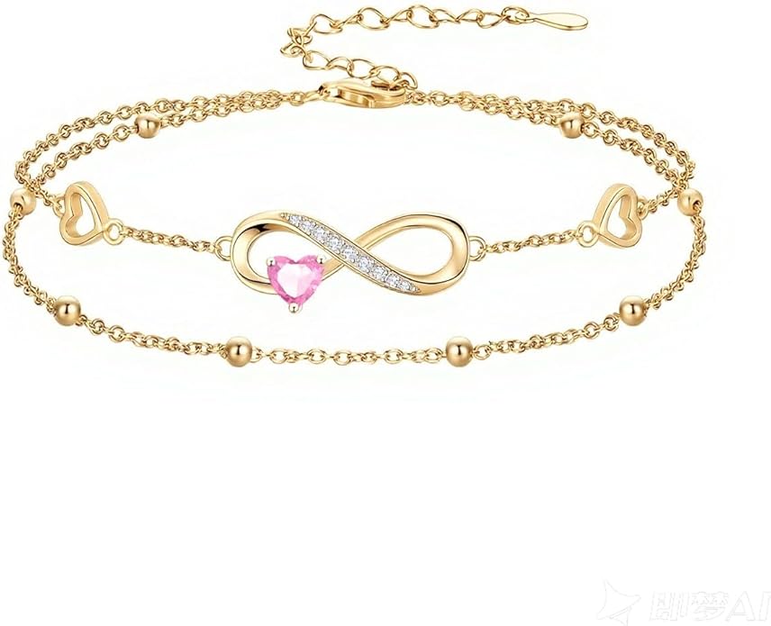 Dorunmo Infinity Heart Anklet Bracelet for Women 925 Sterling Silver Adjustable Infinity Birthstone Bracelet Friendship Jewelry Gifts for Women Birthday Christmas