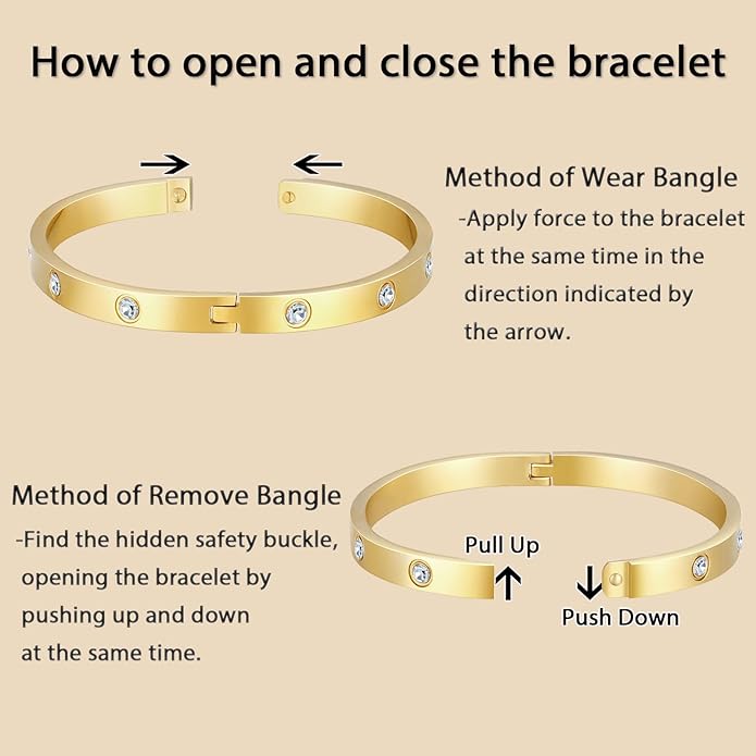 2Pcs 18K Gold-Plated Love Bangle Bracelets set for Women, Stainless Steel Cubic Zirconia Bangle Crystal Friendship Jewelry, Easter Wedding Birthday Gifts for Girlfriend, Wife, Monther