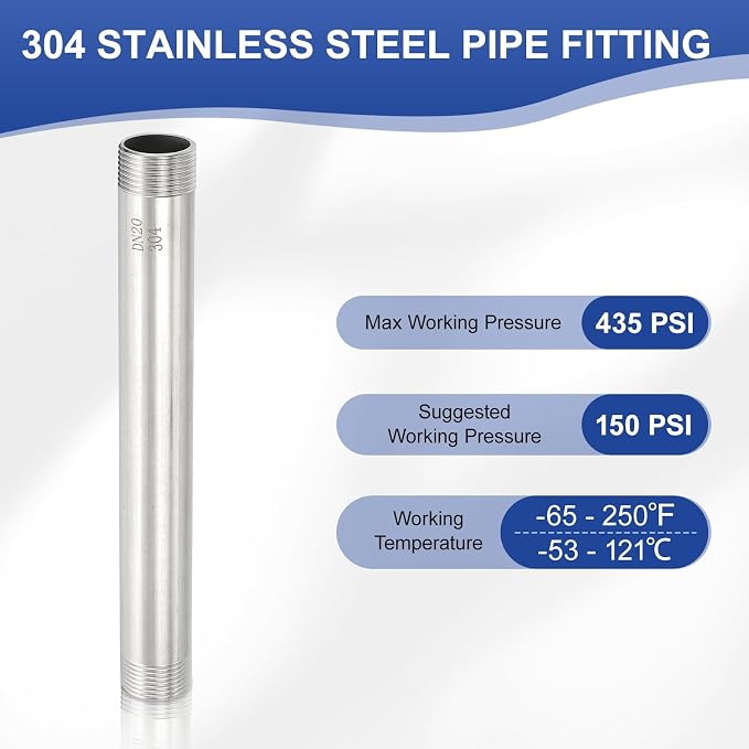 PATIKIL 304 Stainless Steel Pipe Fitting, 2 Pack 3/4" BSP Male x 3/4" BSP Male - Image 3