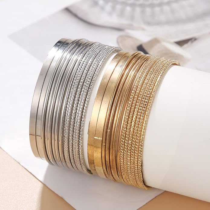 16Pcs Gold Bangle Bracelets for Women - Multi Layer Stackable Textured Bracelets Boho Jewelrys Set.