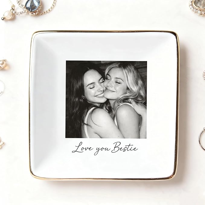 My4gifts Personalized Besties Photo Jewelry Dish, Sisters Jewelry Dish, Custom Besties Gifts, Bff Gifts, Friendship Gift, Best Friend Gift for Women, Custom Jewelrys Plate, Birthday, Christmas/3