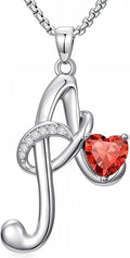 Valentines Day Gifts for Women Alphabet A to Z Initial Birthstone Pendant Necklaces for Women - 18k White Gold Plated Personalized Name Jewelry Valentine Mothers Day Birthday Gifts for Women Her Girlfriend