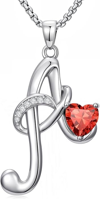 Valentines Day Gifts for Women Alphabet A to Z Initial Birthstone Pendant Necklaces for Women - 18k White Gold Plated Personalized Name Jewelry Valentine Mothers Day Birthday Gifts for Women Her Girlfriend