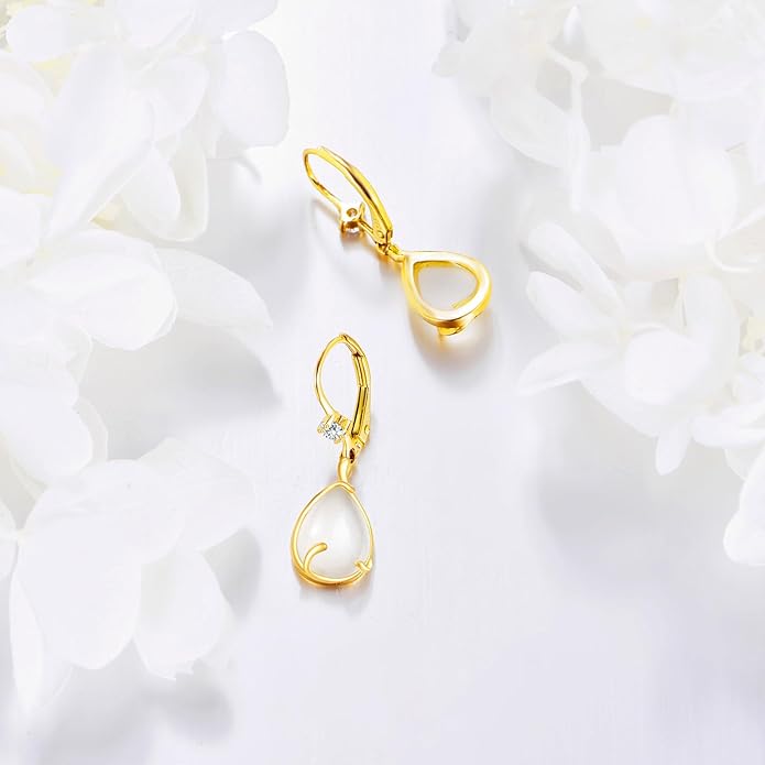 DOVRAN 10K 14K Solid Gold Leverback Earrings for Women Real Yellow Gold Filigree Dangle Earrings Trendy Jewelry Birthday Christmas Gifts for Wife Mom