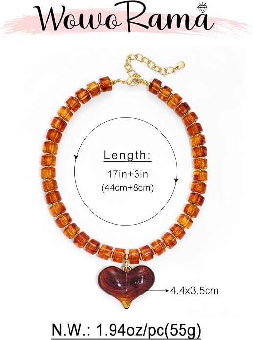 WOWORAMA Chunky Heart Necklaces for Women Colorful Resin Beaded Choker Necklace Gold Puffy Heart Statement Necklace Trendy Acrylic Choker Jewelry