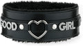 Pink Furry Heart O-ring Leather Choker Collar For Women, Handmade Punk Gothic Letter Necklace Adjustable Fashion Jewelry