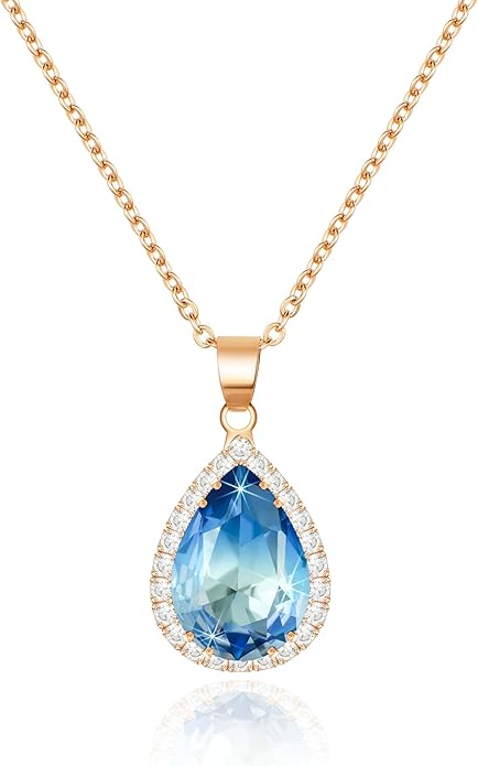 Linawe Crystal Chain Necklace for Women Trendy, Imitation Diamond Pendant, Statement Cubic Zirconia Boho Jewelry Set, 14K Gold/Rose Gold/Silver Birthstone Necklace