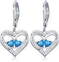 Valentines Day Gifts for Women, Heart Leverback Earrings Double Birthstone Dangle Earrings for Women, Love Jewelry for Her, Anniversary Birthday Gift for Mom Wife Girlfriend