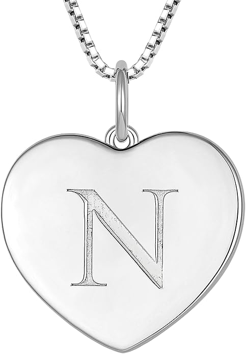 YL Initial Necklace 925 Sterling Silver Square/Round/Heart Letter Pendant A-Z Alphabet Polished Jewelry for Women