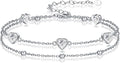 Birthstone Anklet/Bracelets for Women 925 Sterling Silver Charm Link Double Strand Heart Birthstone Jewelry Gift for Wife Women Mother's Day Gift