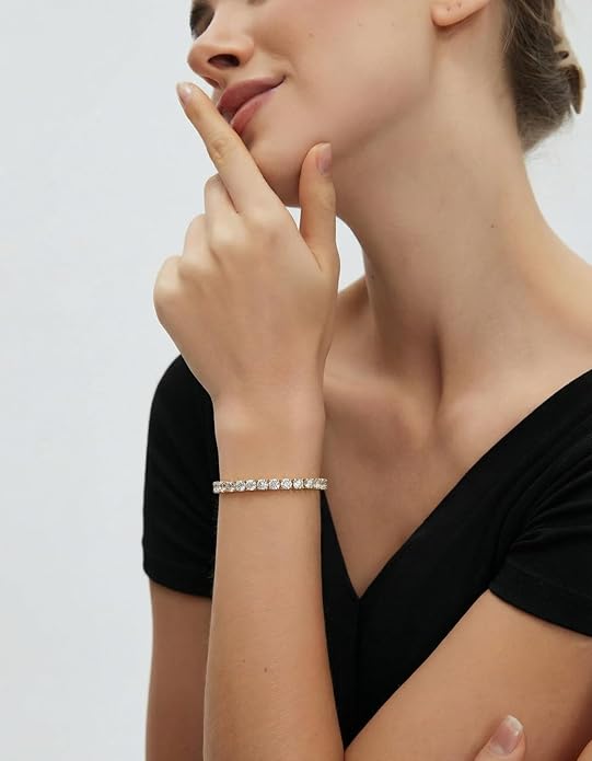 KRKC&CO Moissanite Bolo Tennis Bracelets for Women, 1.6-8.0 ct.tw, Adjustable Length S925 Sterling Silver, Christmas Gifts for Her, Luxury Box, 2/3/4mm D Color VVS1 White/14K/24K/Rose Gold Plated