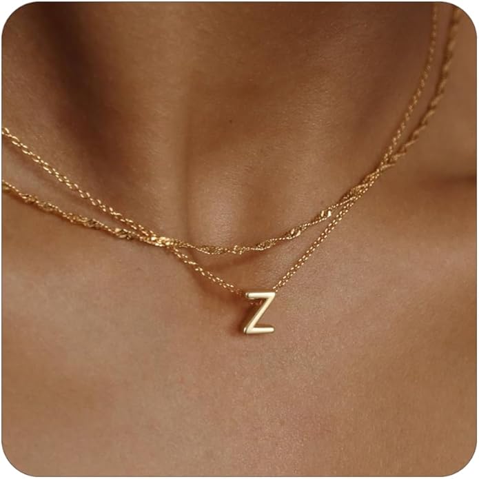 Initial Necklaces for Women, Trendy 14K Gold Plated Layered Necklace Dainty A-Z Letter Custom Name Personalized Choker Necklaces Non Tarnish Fashion Accessories Gold Jewelry Birthday Gifts for Her