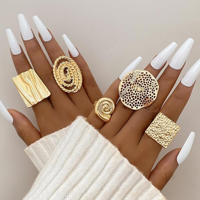 KISS WIFE Goldenen Silvery Black Kunckle Rings Set for Women, Dainty Simple Trendy Cute Stackable Finger Rings Pack, Perfect for Stacking Layering on Thumb and Knuckle, Mixed Size, Jewelry Gift